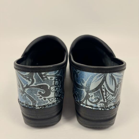 Dansko Professional Clogs 39 / 8.5 - 9 Denim Floral Patent Leather Nursing Shoes - Picture 5 of 12